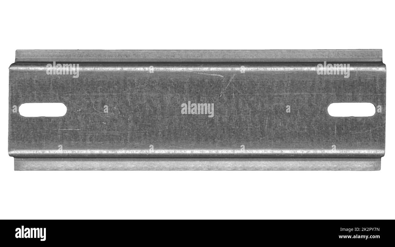Metal DIN rail isolated over white Stock Photo