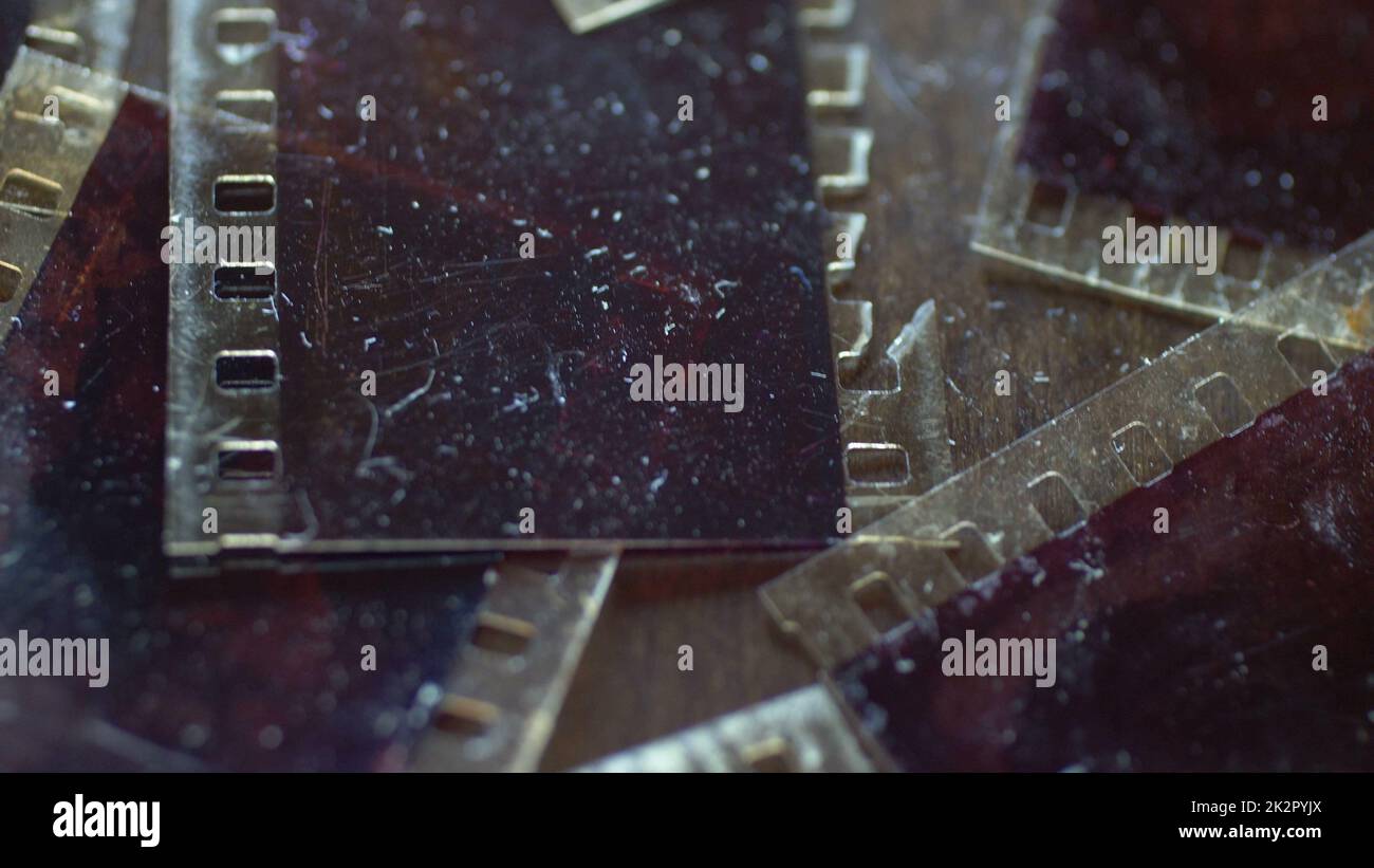Close up of old vintage slide films shallow depth of field Stock Photo