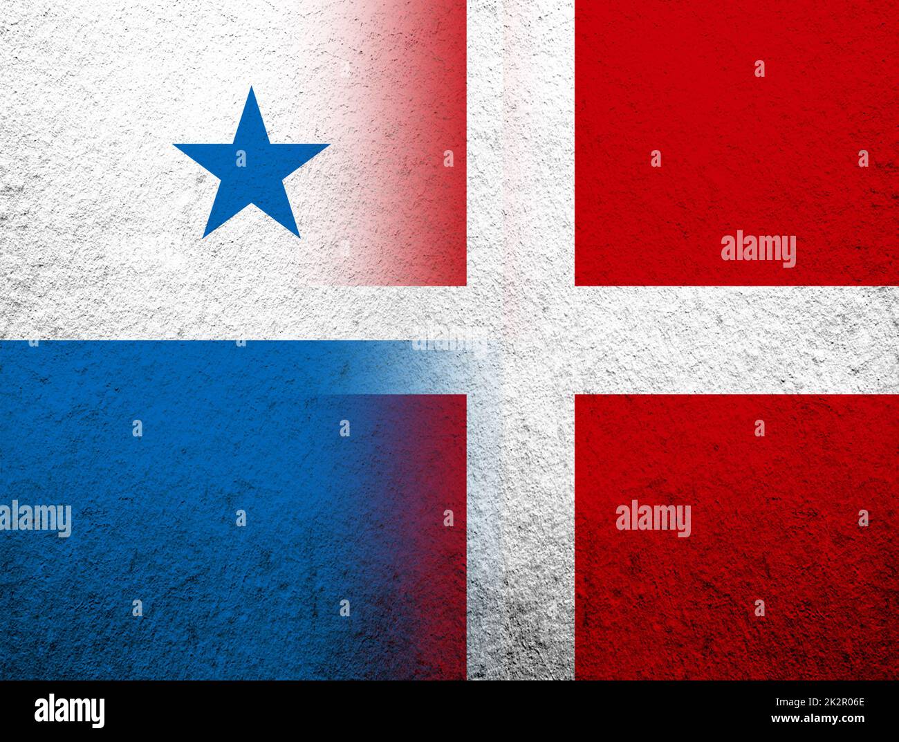 the Kingdom of Denmark National flag with The Republic of Panama National flag. Grunge Background Stock Photo