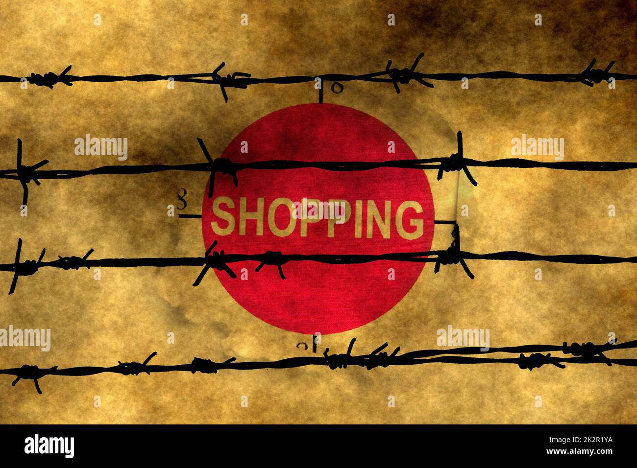 Shopping paper hole concept against barbwire Stock Photo