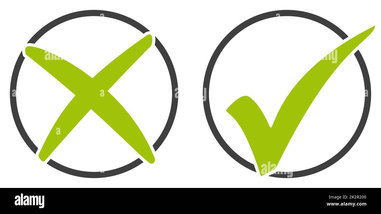 set-of-round-green-icons-checkmark-and-x-stock-photo-alamy