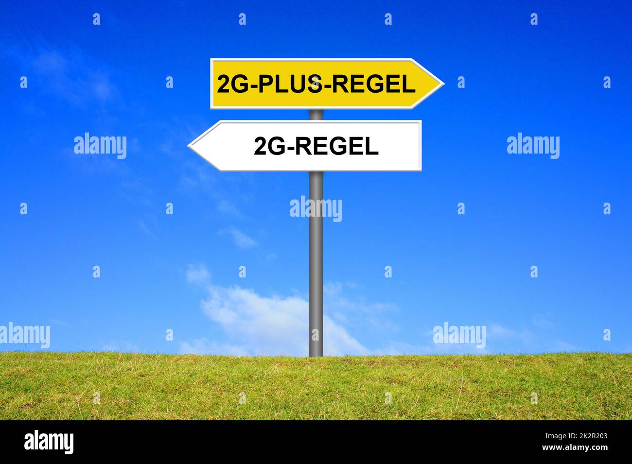 Signpost showing 2G-Rule and 2G-Plus-Rule german Stock Photo