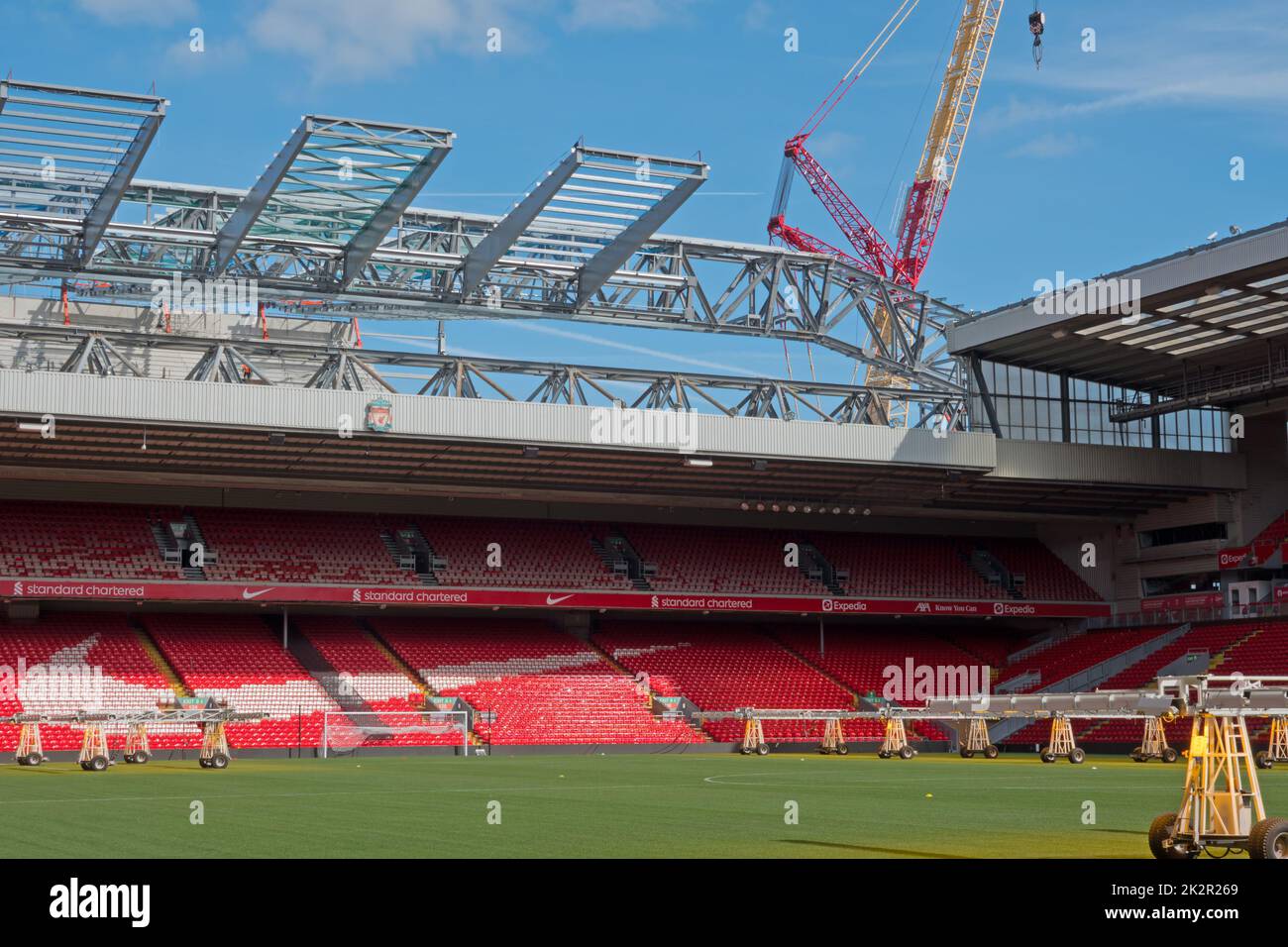 Construction of the new £80m expansion of the Anfield Rd stand at Liverpool Football Stadium Stock Photo