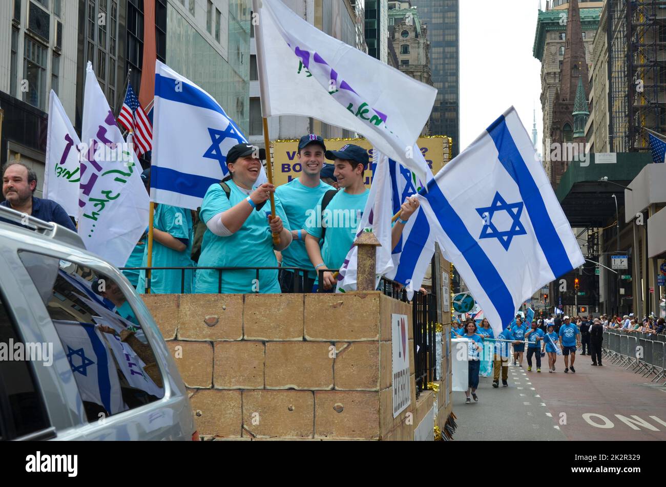 A view of annual Israel Day Parade along Fifth Avenue in New York City