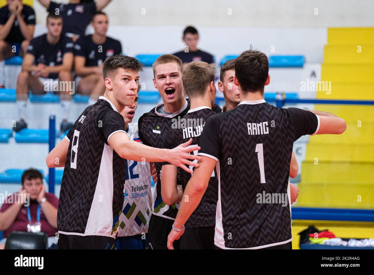 The team of Slovenia exults during the CEV U20 Volleyball European