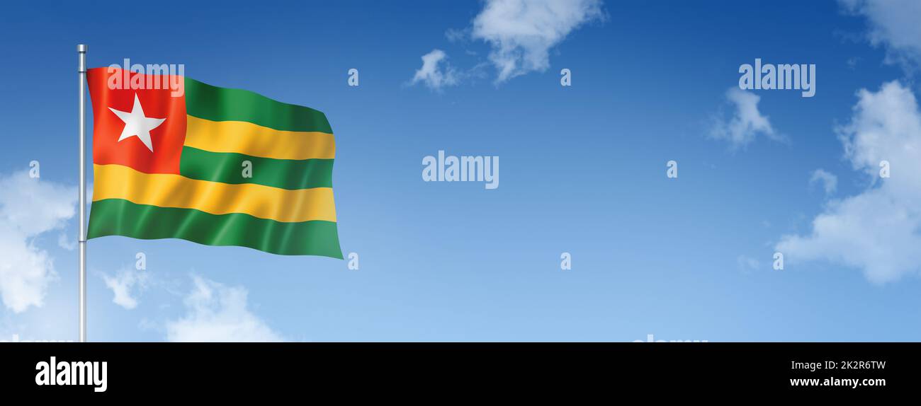 Togo National Flag Waving in the Wind Against Deep Blue Sky. International  Relations Concept Stock Illustration - Illustration of banner, flag:  212574617