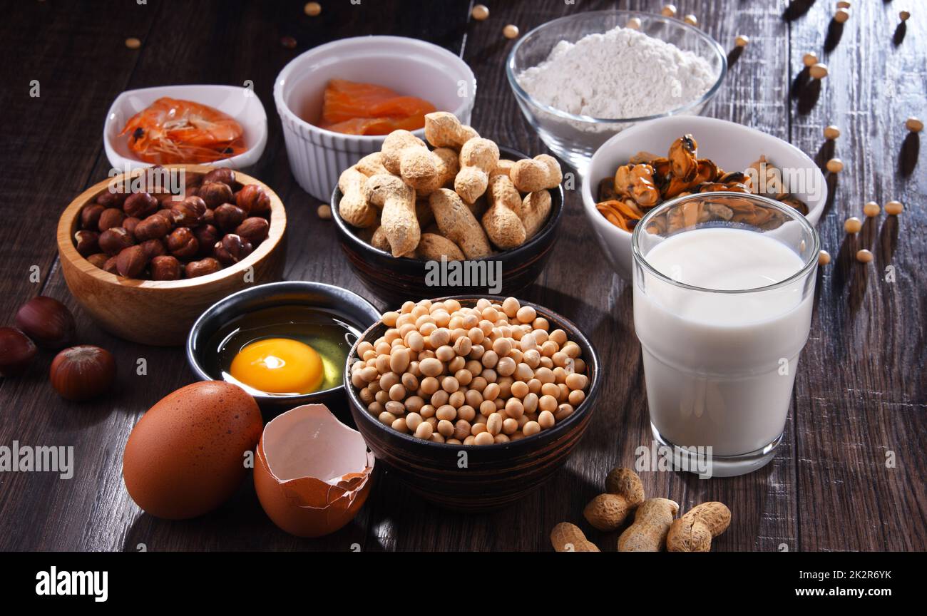Composition with common food allergens stock photo alamy