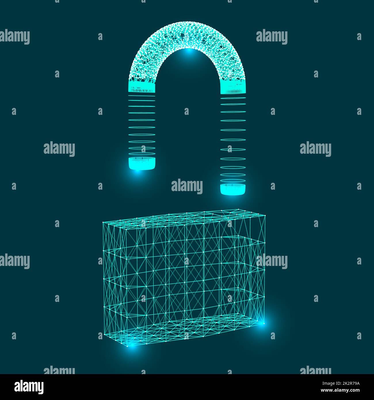 Symbol of the lock, consisting of connecting dots, lines and shapes. Cyber unlock security concept. Stock Photo