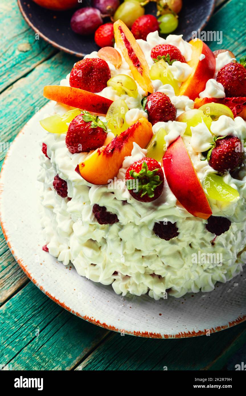 Summer cake with watermelon and berries. Stock Photo