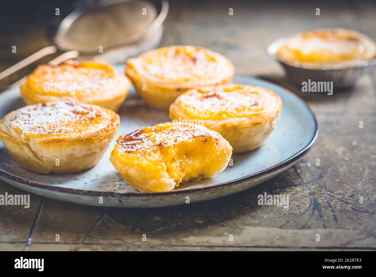 Pastel de nata traditional Portuguese egg custard tart pastry Stock