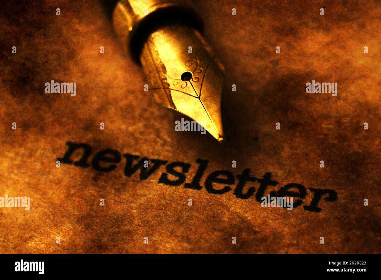 Fountain pen on newsletter  text Stock Photo