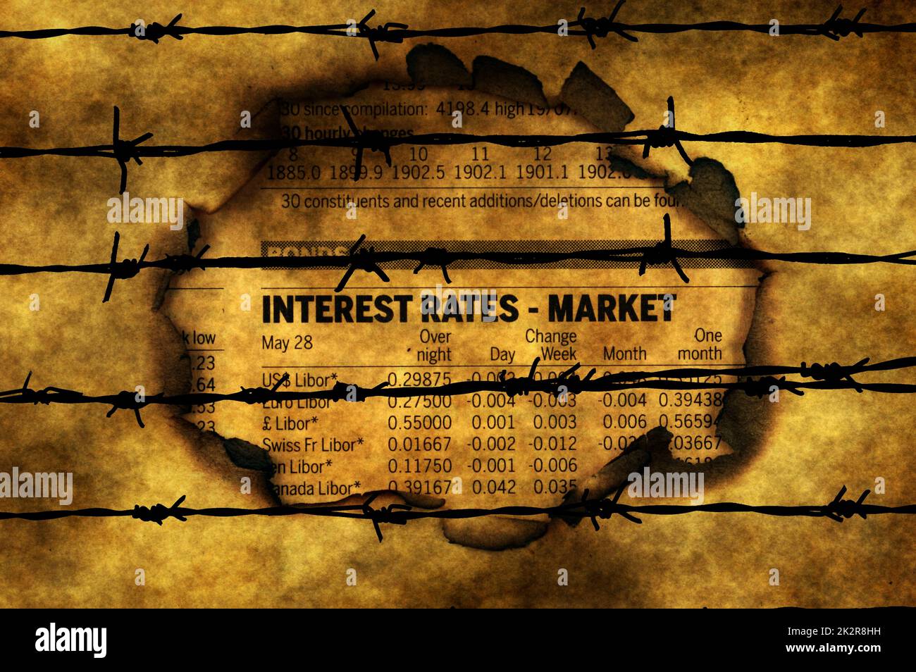 Interest rates - market against barbwire Stock Photo