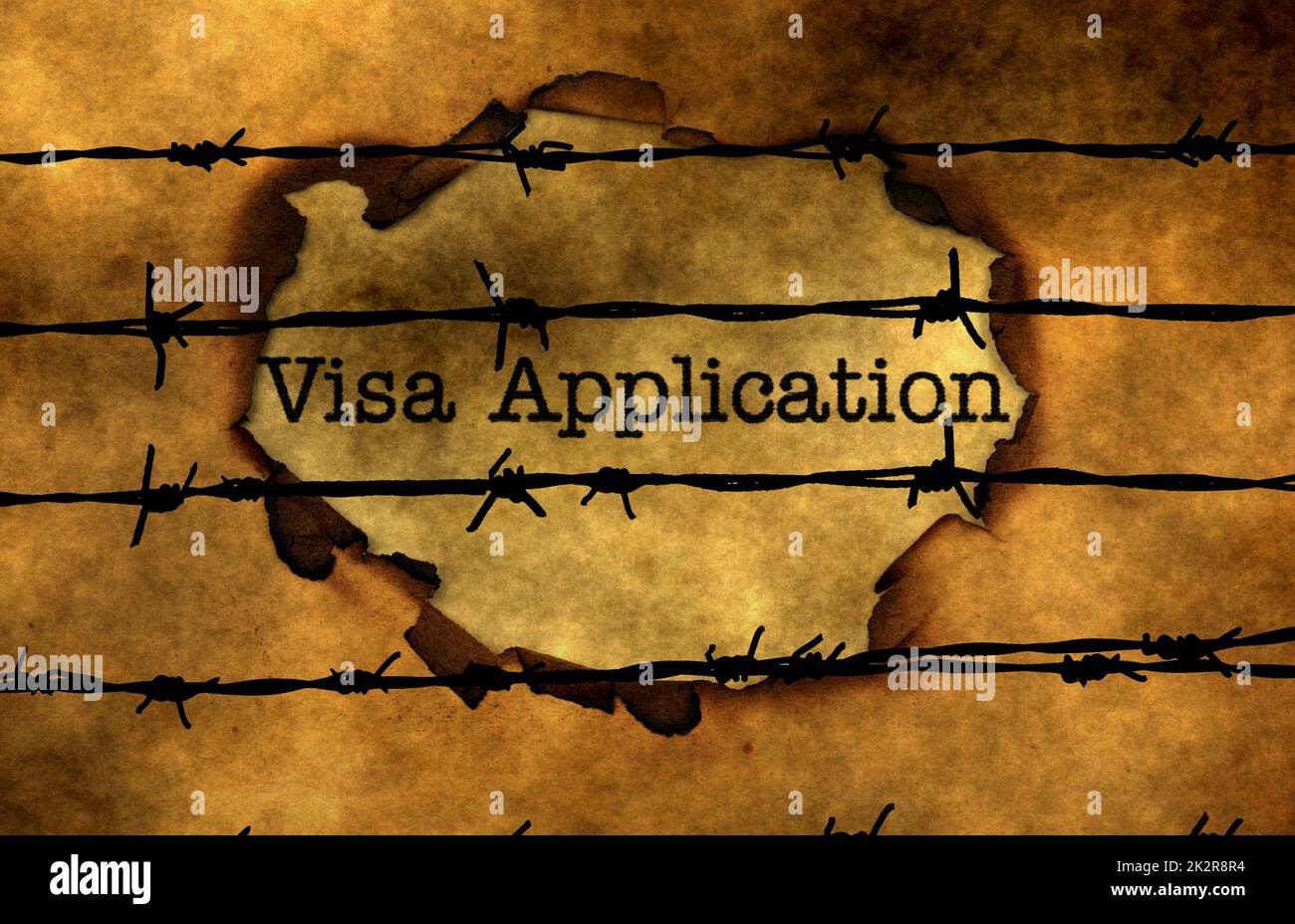 Visa application concept against barbwire Stock Photo