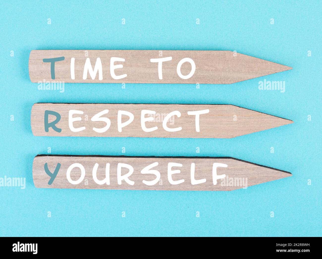 The words time to respect yourself are standing on wooden arrows, responsibility and development, motivation concept Stock Photo