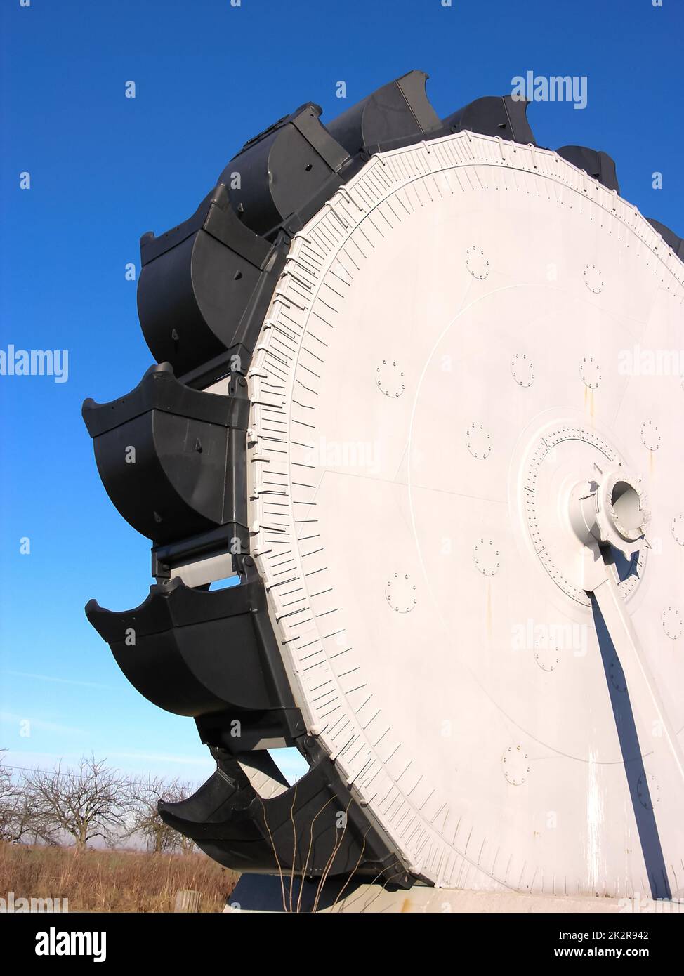 Brown coal mine construction and the paddle wheel of a bucket wheel excavator Stock Photo