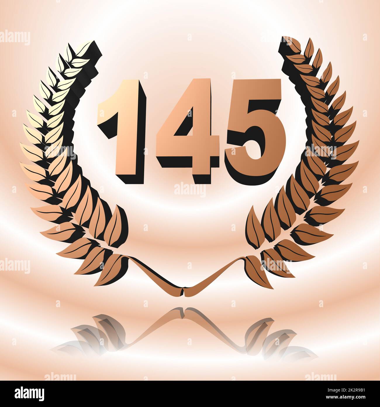 Number 145 with laurel wreath or honor wreath as a 3D-illustration, 3D-rendering Stock Photo