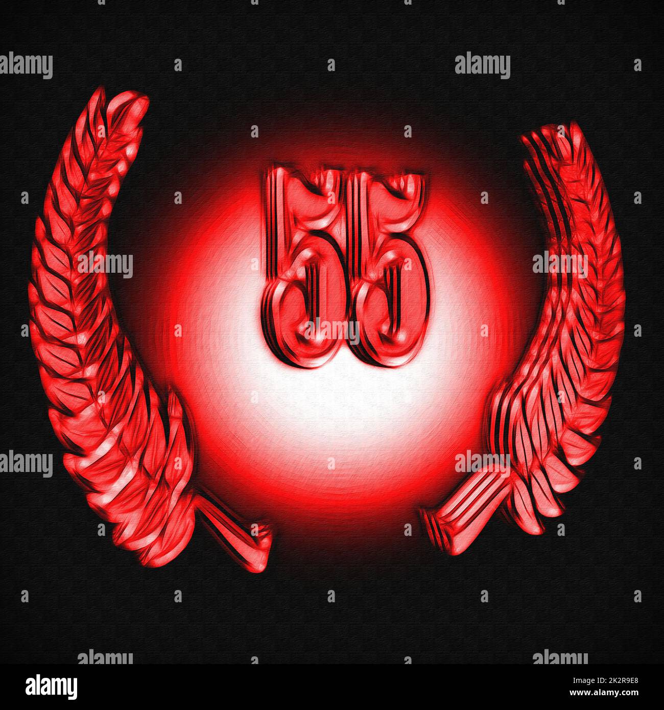 Number 55 with laurel wreath or honor wreath as a 3D illustration 3D Number 55 with laurel wreath or honor wreath as a 3D illustration 3D