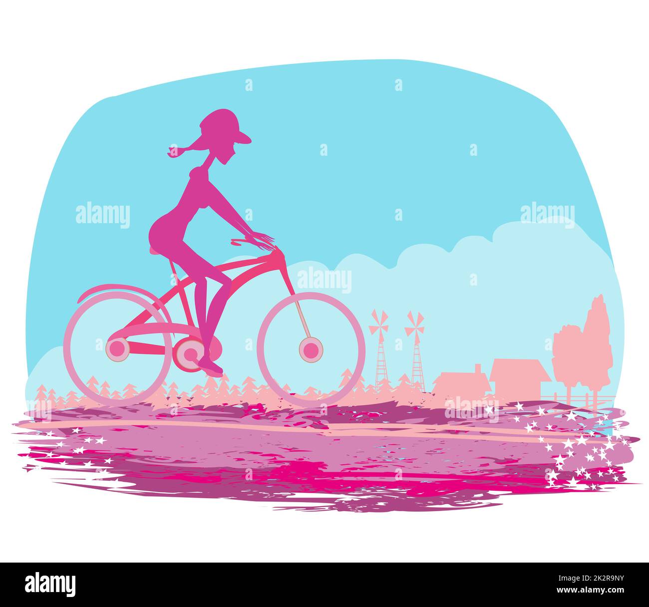 Cycling Grunge Poster with silhouette Girl Stock Photo