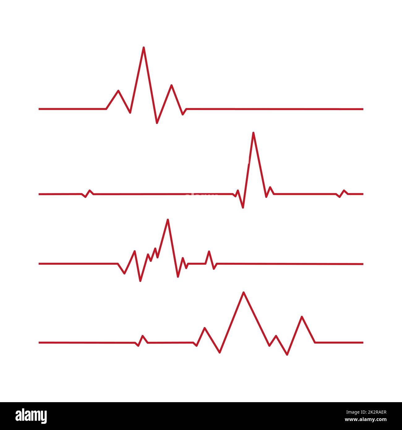 Set of 4 pcs. heart pulse - curved red line on white background - Vector Stock Photo