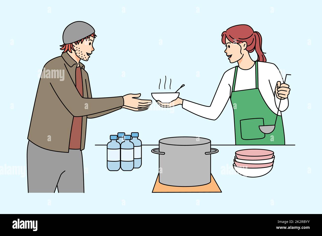 Volunteer serving food to poor homeless people Stock Photo - Alamy