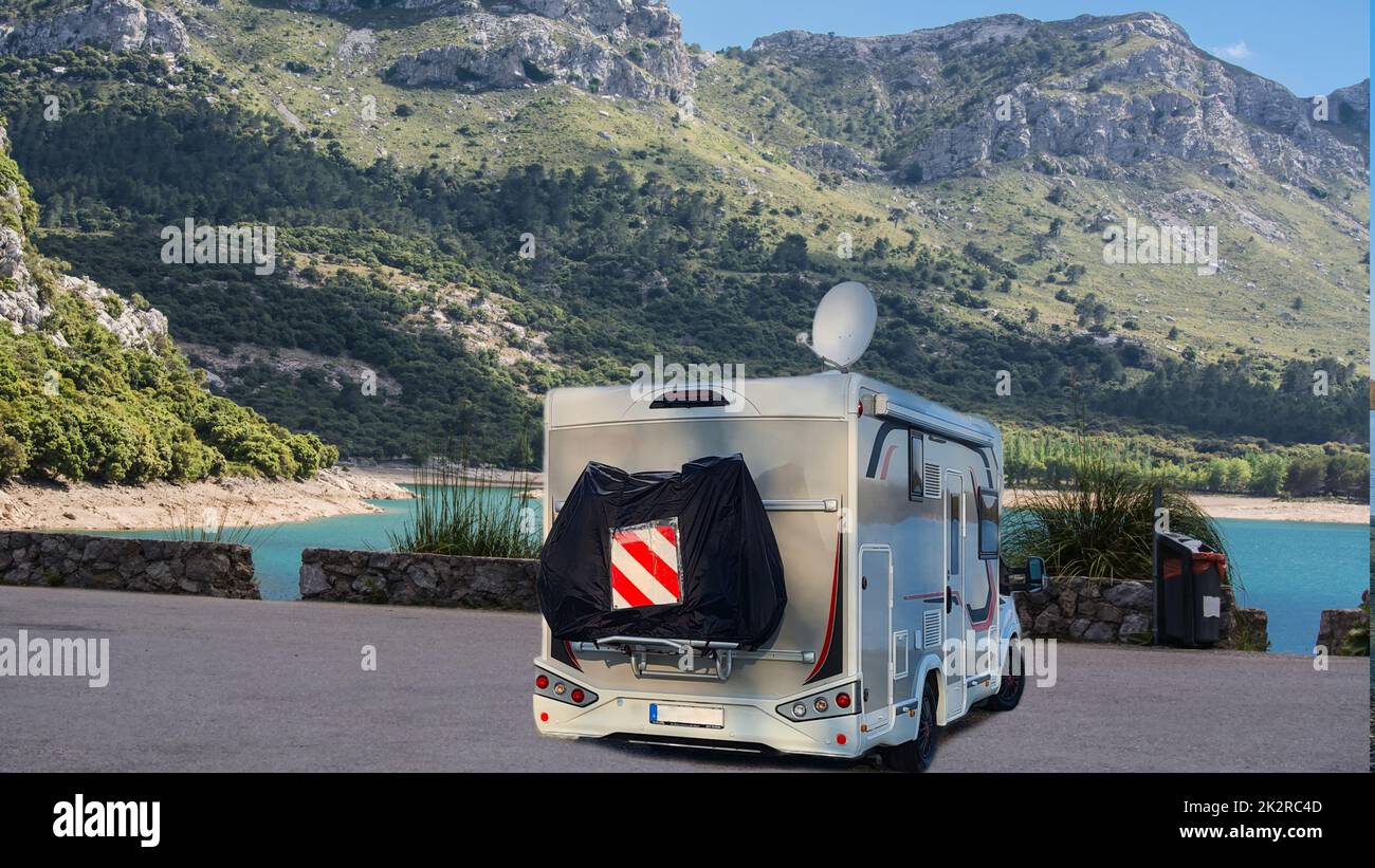 Motorhome campervan parked in a parking lot in Mallorca Stock Photo