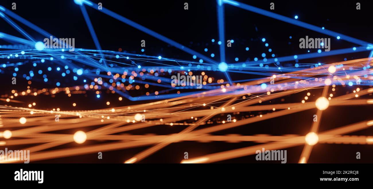 Blue and orange illumination grid pattern, communication technology for