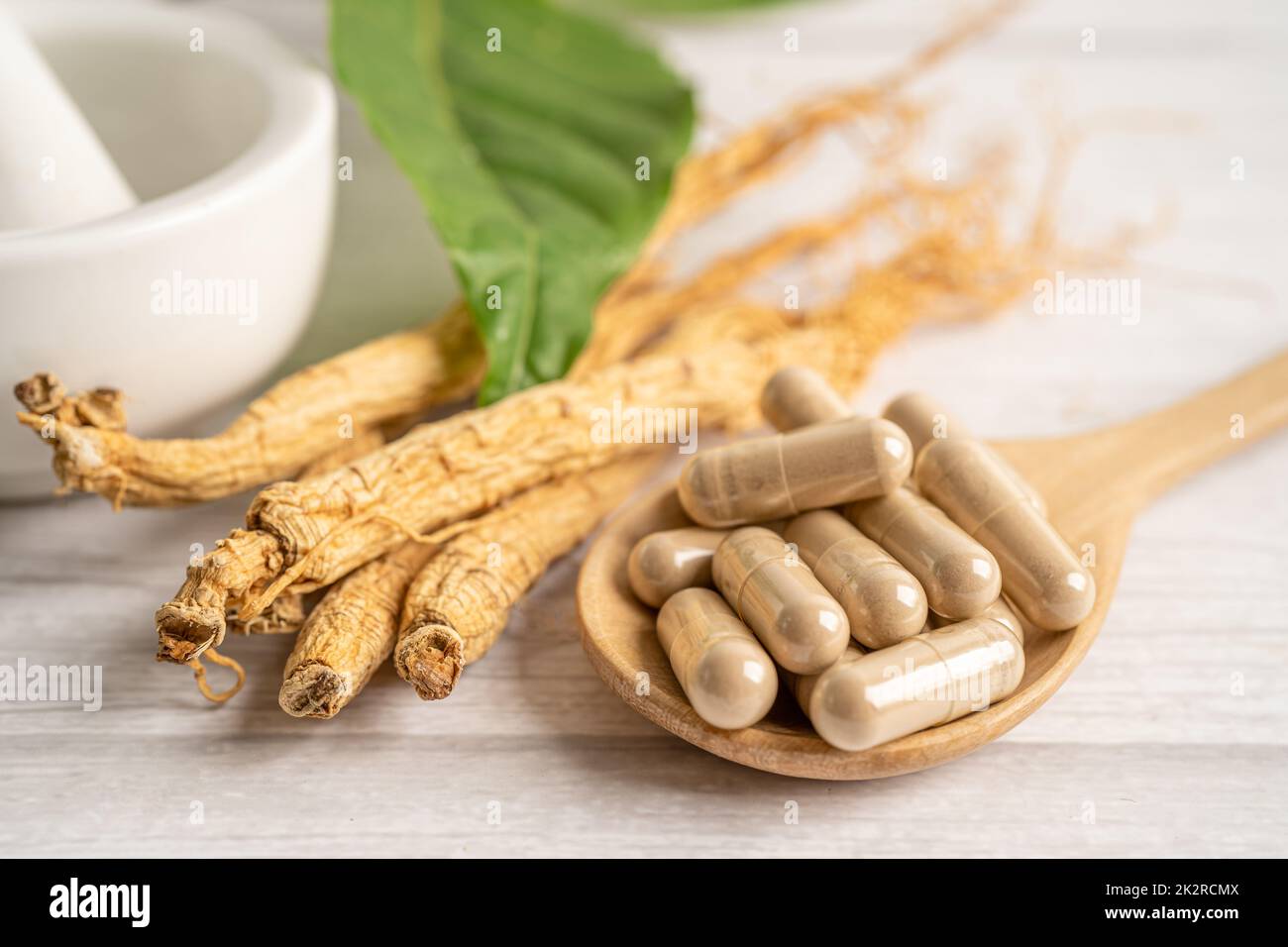 Ginseng, dried vegetable herb. Healthy food famous export food in Korea