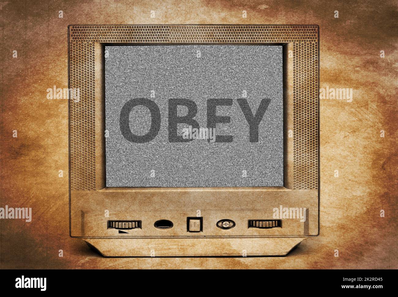 Obey sign on vintage TV Stock Photo