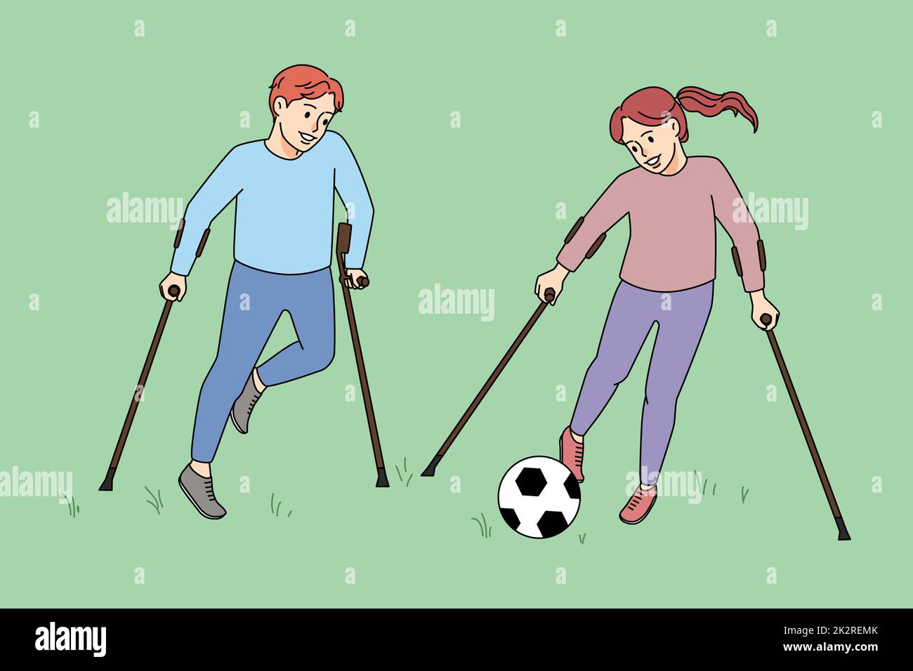Happy children with physical disabilities playing football Stock Photo