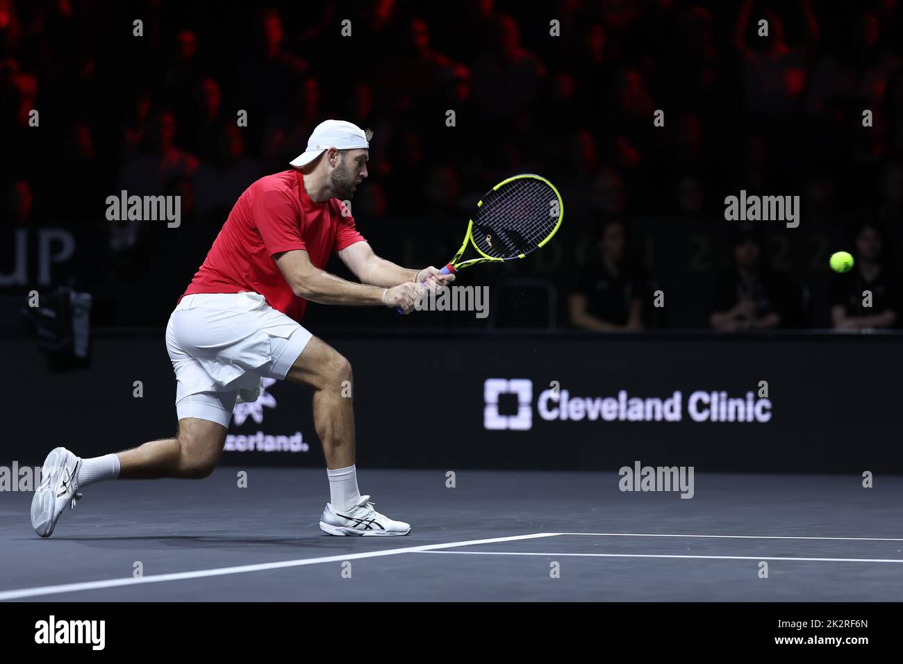 London, UK. 23rd Sep, 2022. 23rd September 2022; O2, London England: Laver Cup international tennis tournament: Jack Sock of Team World plays a backhand to Casper Ruud of Team Europe Credit: Action Plus Sports Images/Alamy Live News Stock Photo