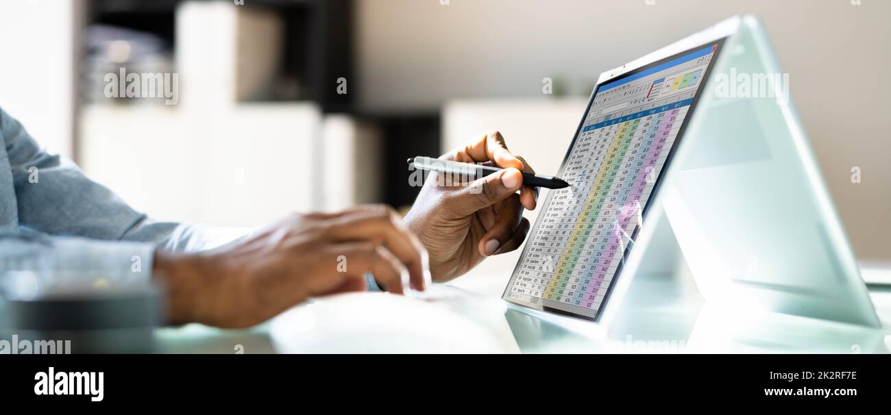 Electronic Spreadsheet Analyst Or Auditor Using Software Stock Photo