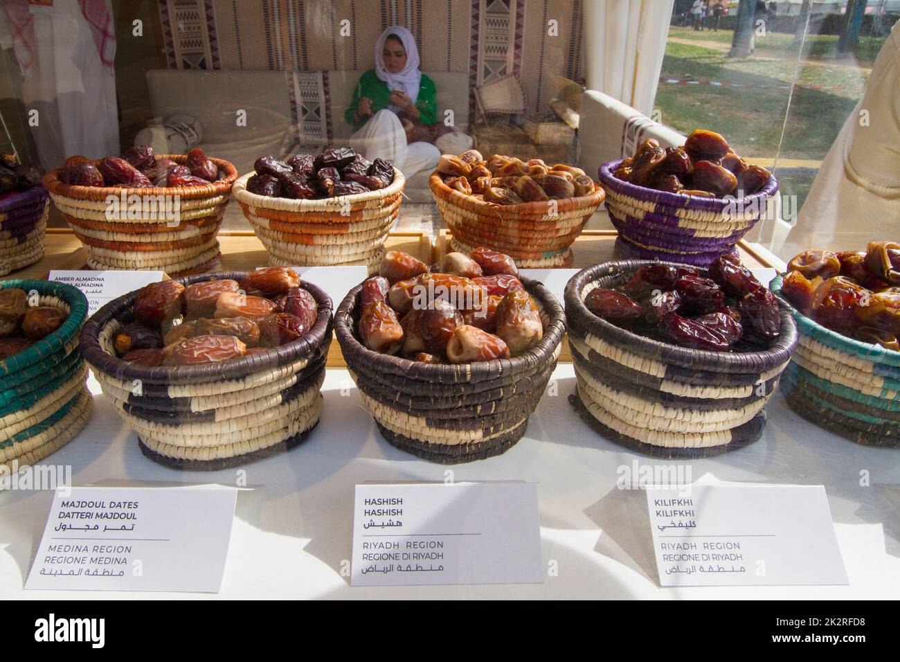 Torino, Italy. 23rd September 2022.  Varieties of dates from Saudi Arabia at 2022 Terra Madre Salone del Gusto. Credit: Marco Destefanis/Alamy Live News Stock Photo