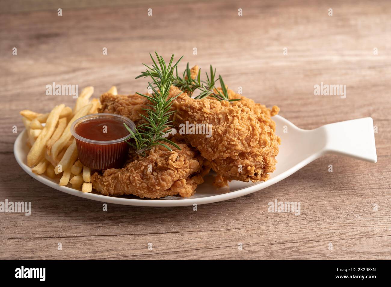 Fried chicken and potato chip with rosemary leaf, Junk food high