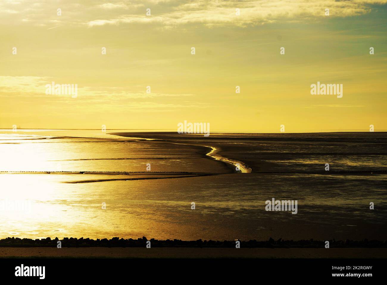 Wadden Sea world heritage, beautiful sunset on the North Sea coast Stock Photo