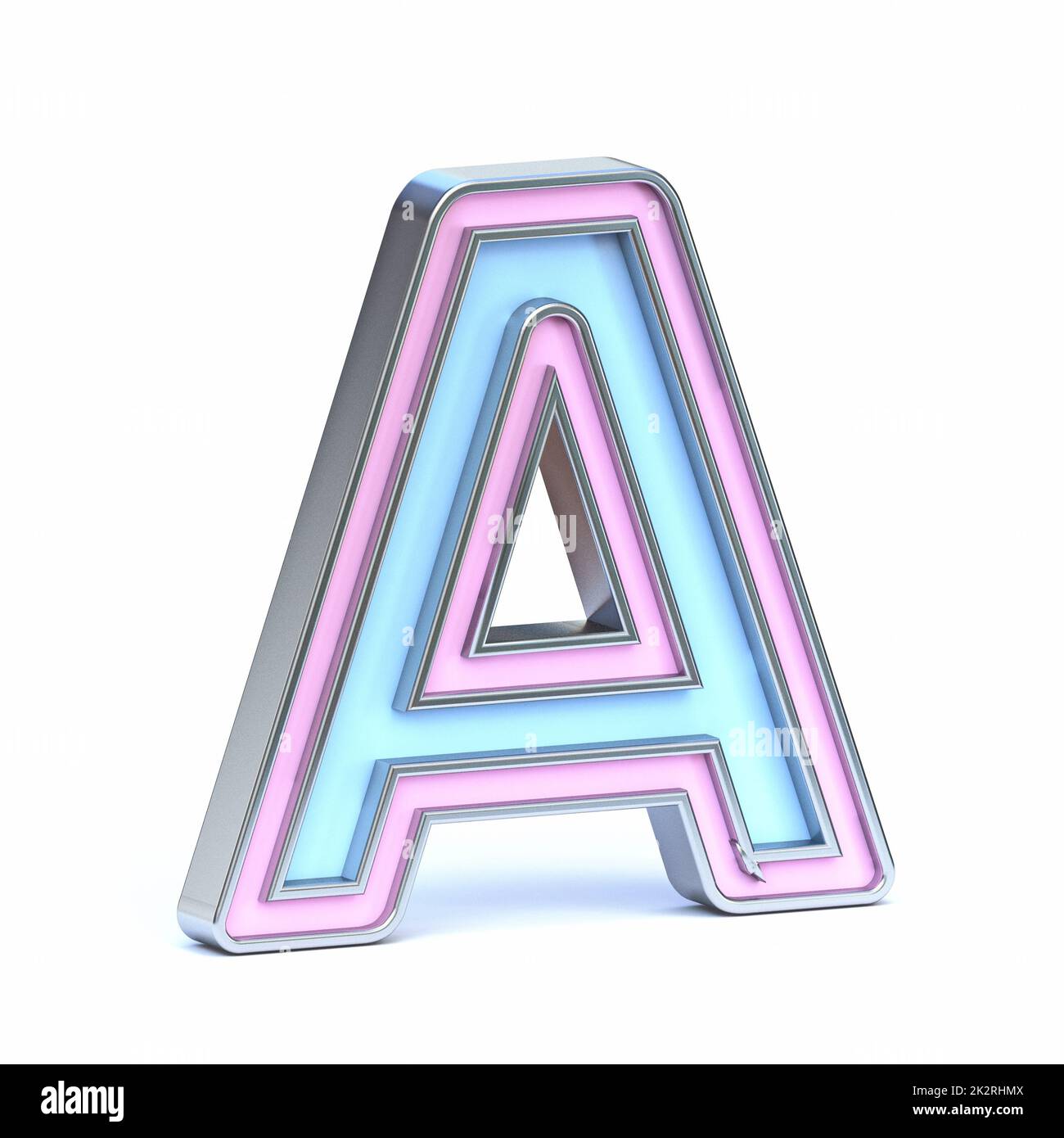 Blue and pink metal font Letter A 3D Stock Photo