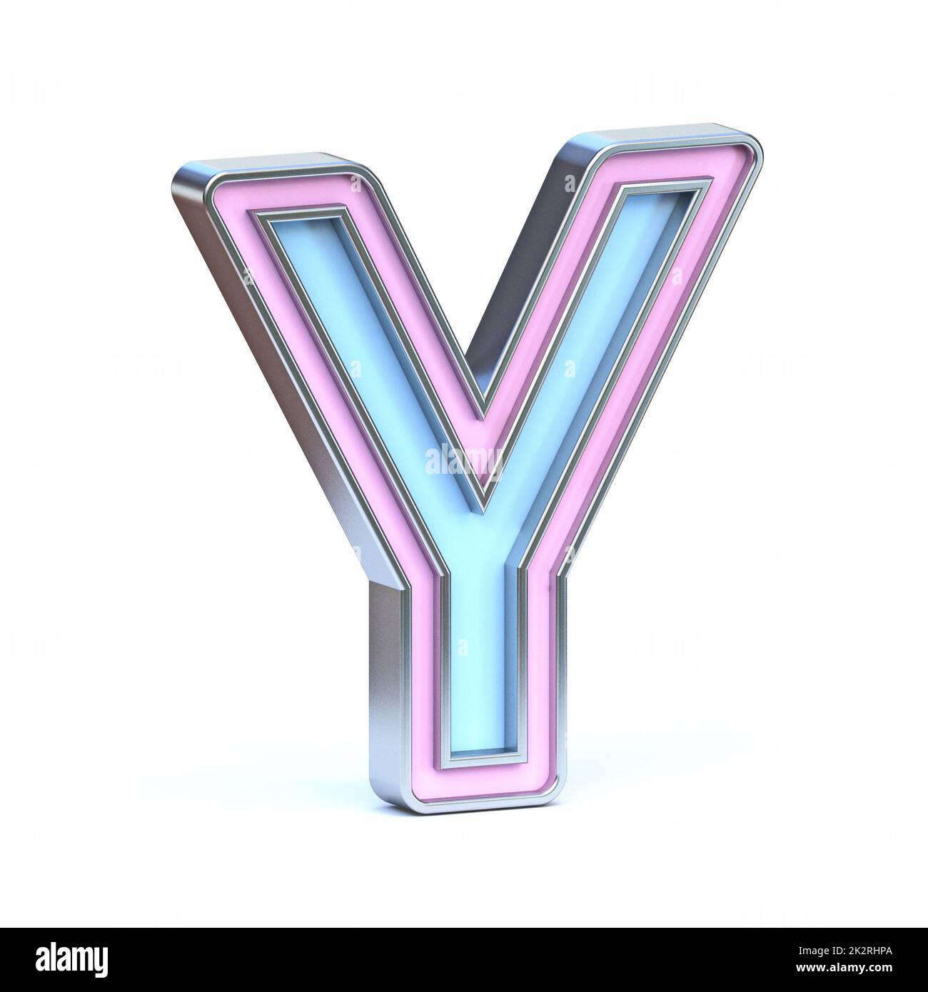 Blue and pink metal font Letter Y 3D Stock Photo