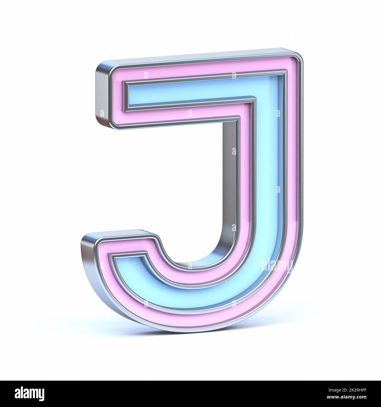Blue and pink metal font Letter J 3D Stock Photo