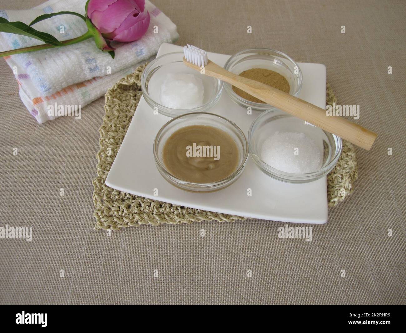 Homemade toothpaste with coconut oil, xylitol and medicinal clay Stock