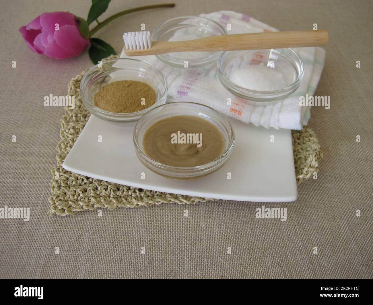 Homemade toothpaste with coconut oil, xylitol and medicinal clay Stock