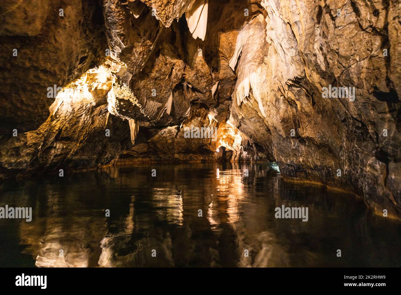 Cave with stalactites and stalagmites. The geological formation of ...