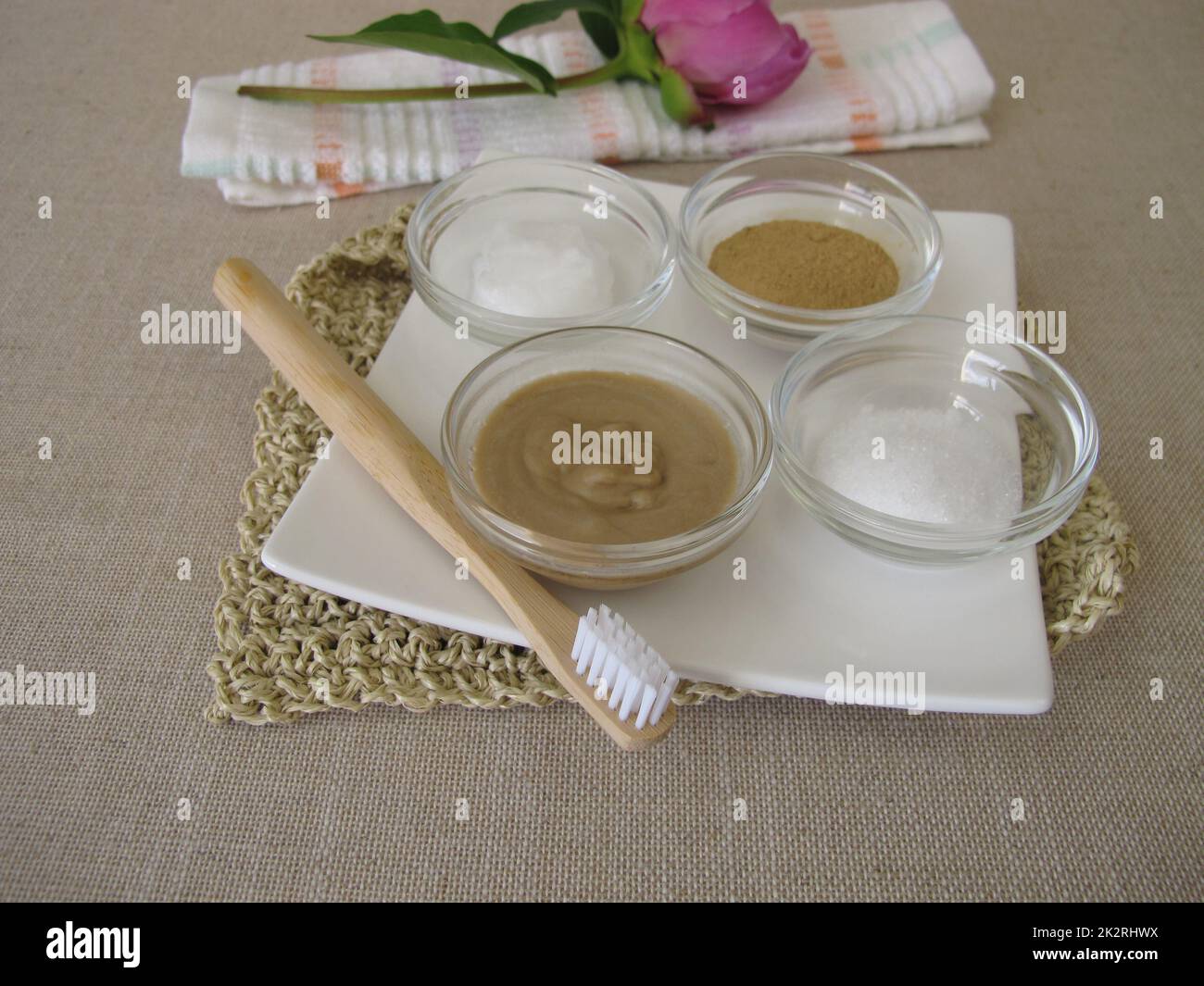 Homemade toothpaste with coconut oil, xylitol and medicinal clay Stock