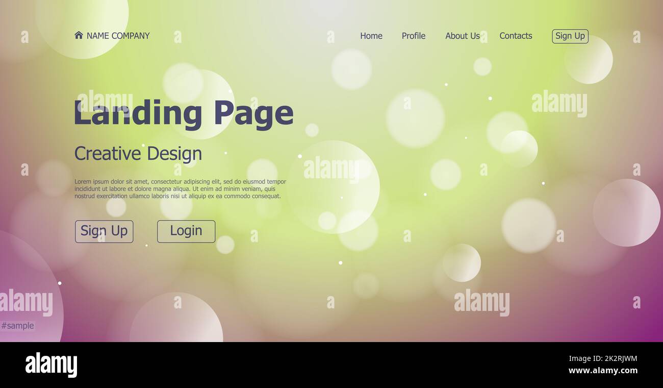 Landing page one page creative bokeh website web page design vector