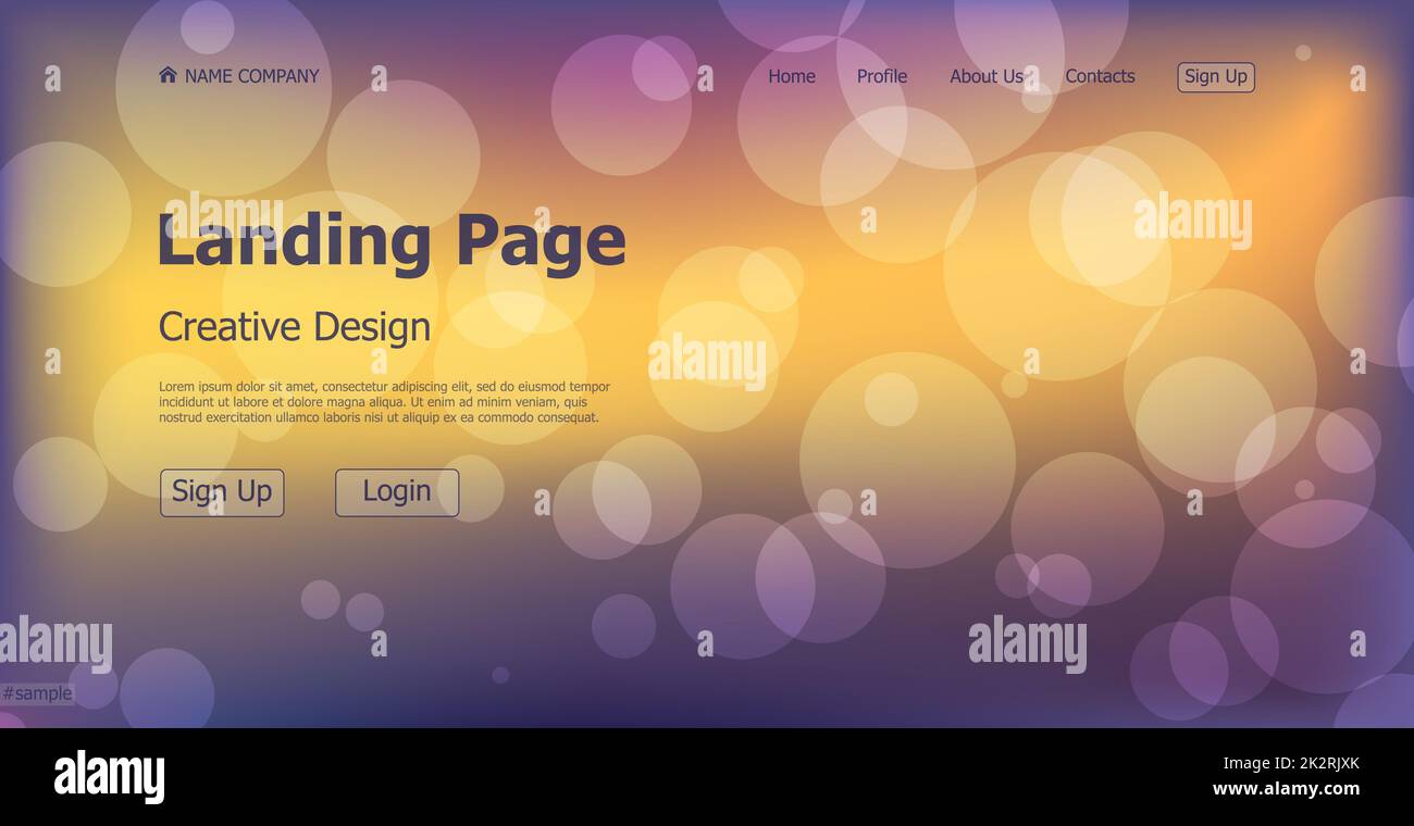 Landing page one page creative bokeh website web page design - Vector Stock Photo