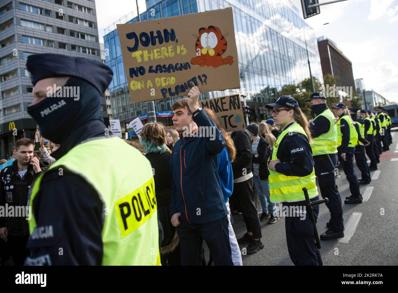 Warsaw, Poland. 23rd Sep, 2022. Protesters holding placards seen ...