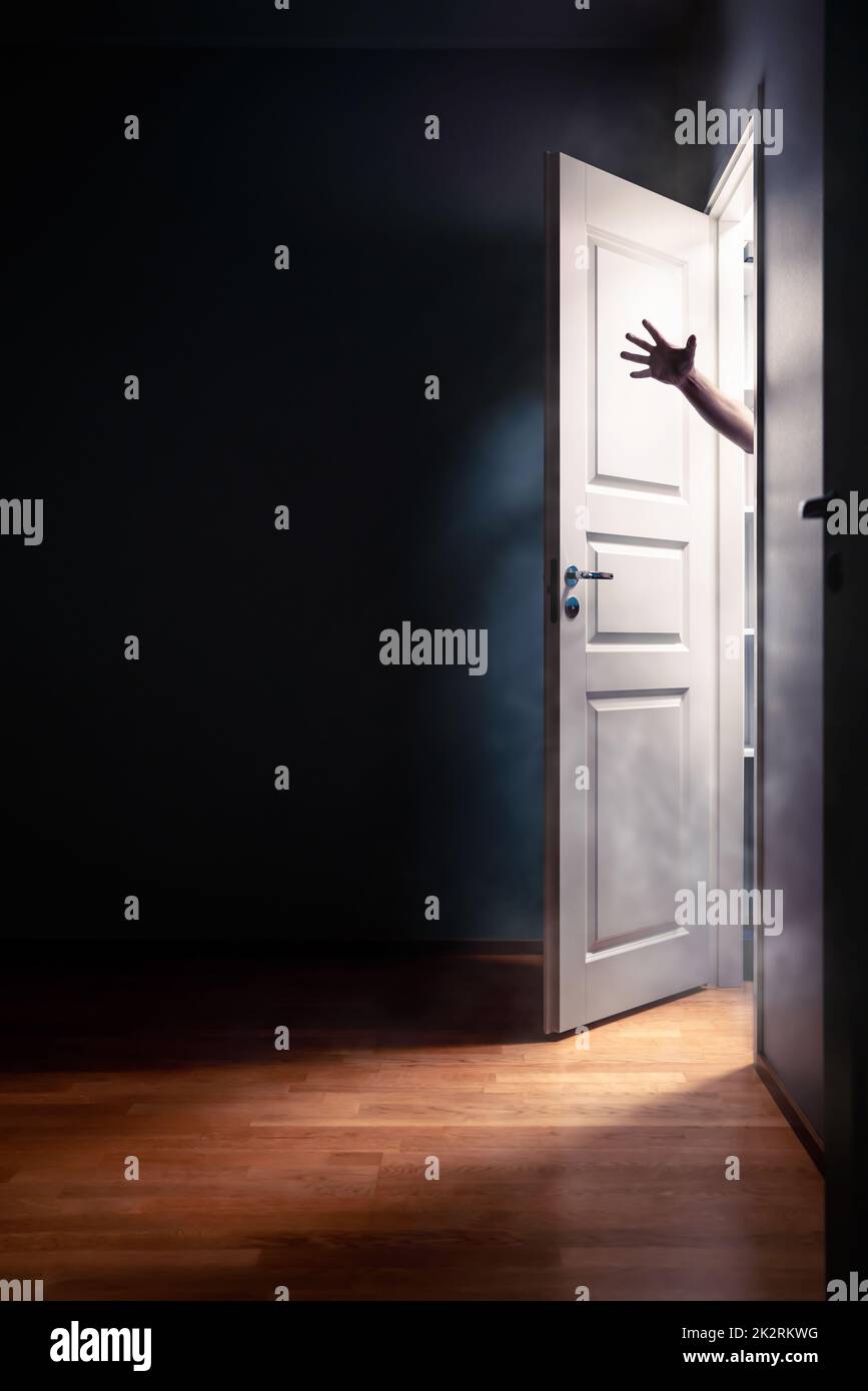 Door with Black Angry Scary Monster Face. Stock Photo - Image of