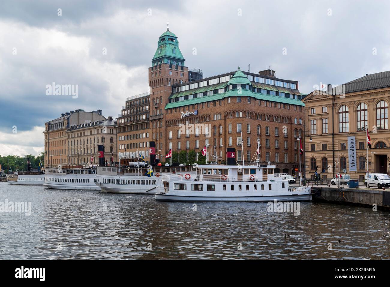 STOCKHOLM, SWEDEN - JUNE 28, 2016: Cove Nybroviken in the central part of the city is the starting point for a voyage on the Stockholm archipelago. Stock Photo