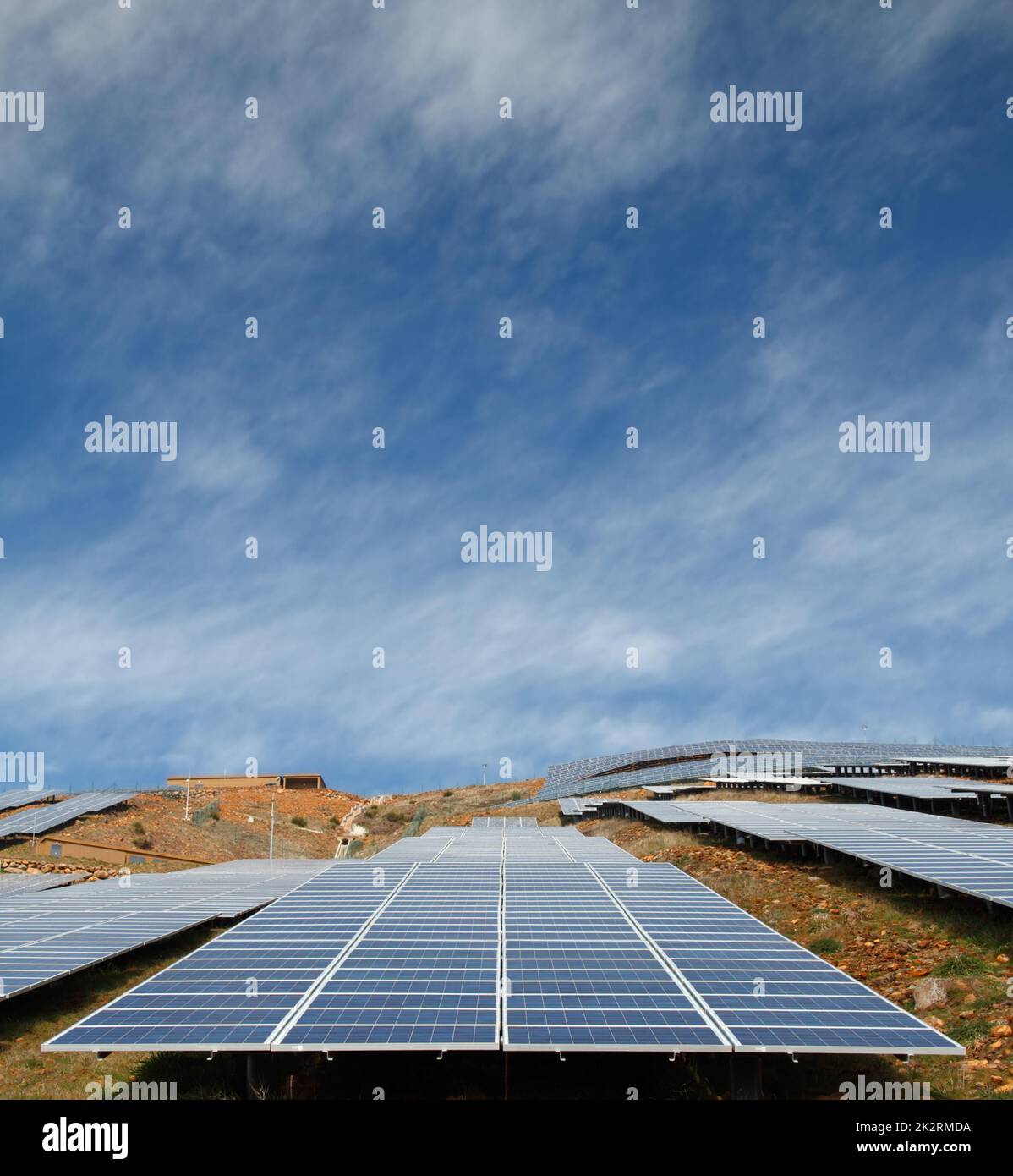 Solar Panels Against The Deep Blue Sky Stock Photo