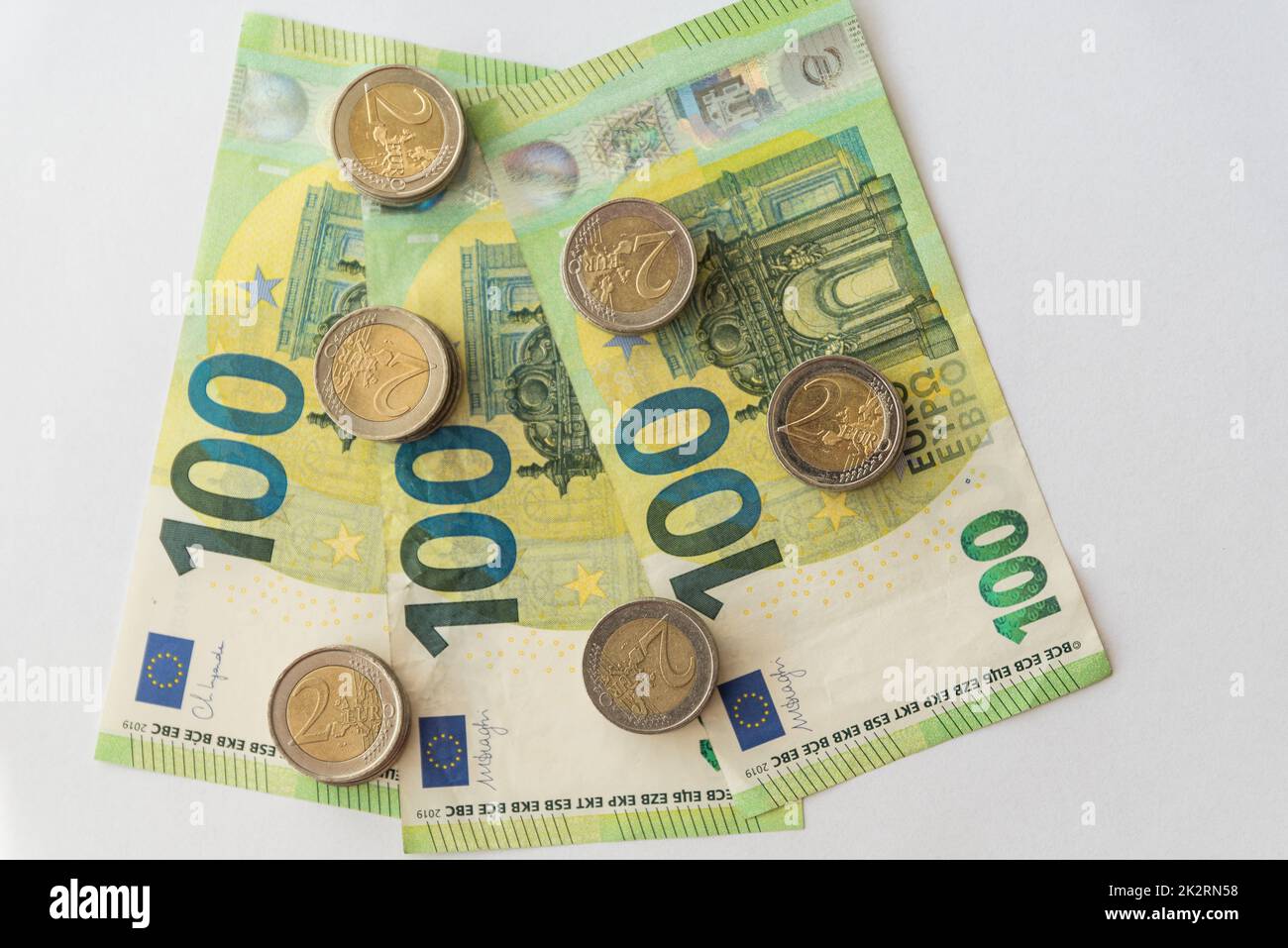 Cash euro coin and euro banknotes, paper money - means of payment euro Stock Photo