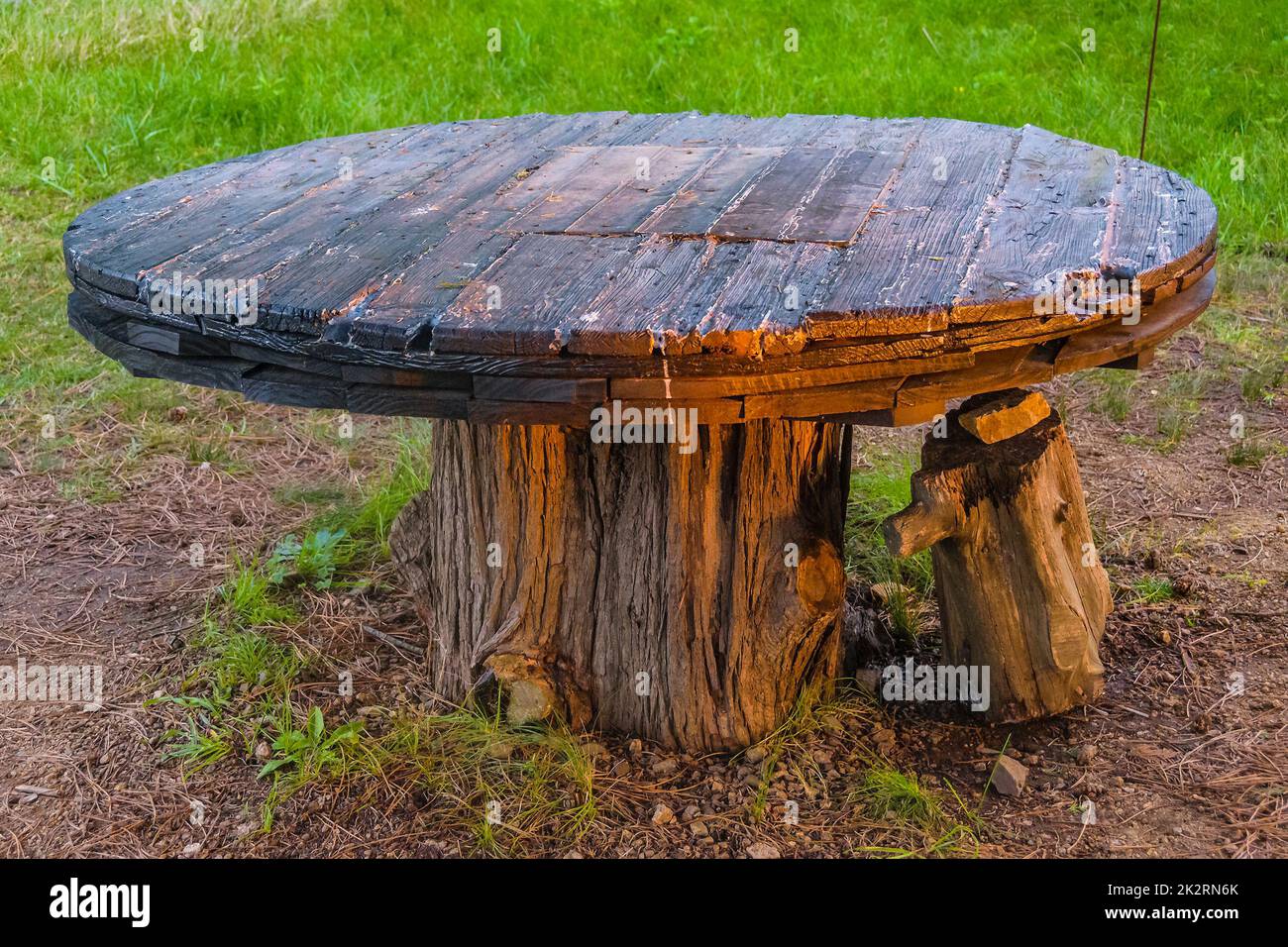 Outdoor Rustic Wooden Table Stock Photo