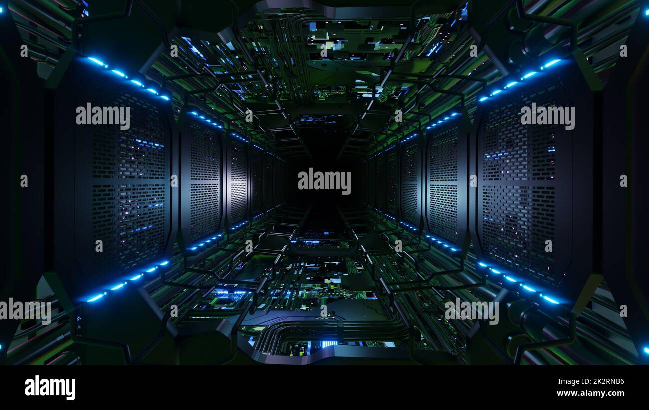 Inside Digital Wiring Network Tunnel Sci-fi Stock Photo